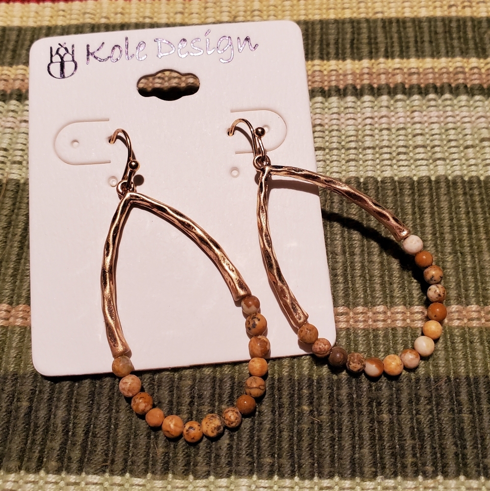 Gold-tone & Wood Bead Drop Earrings